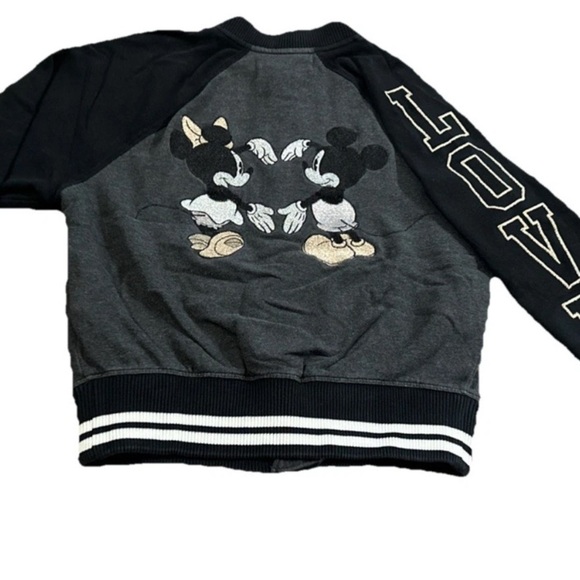 Gap x Disney Mickey Letterman Jacket Black Embroidered Love Spellout Girls Small - Picture 1 of 5